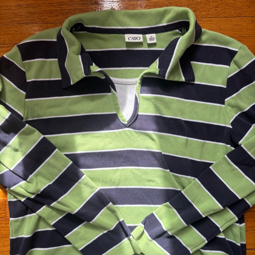 Cato Green & Navy Striped Polo Sweater
